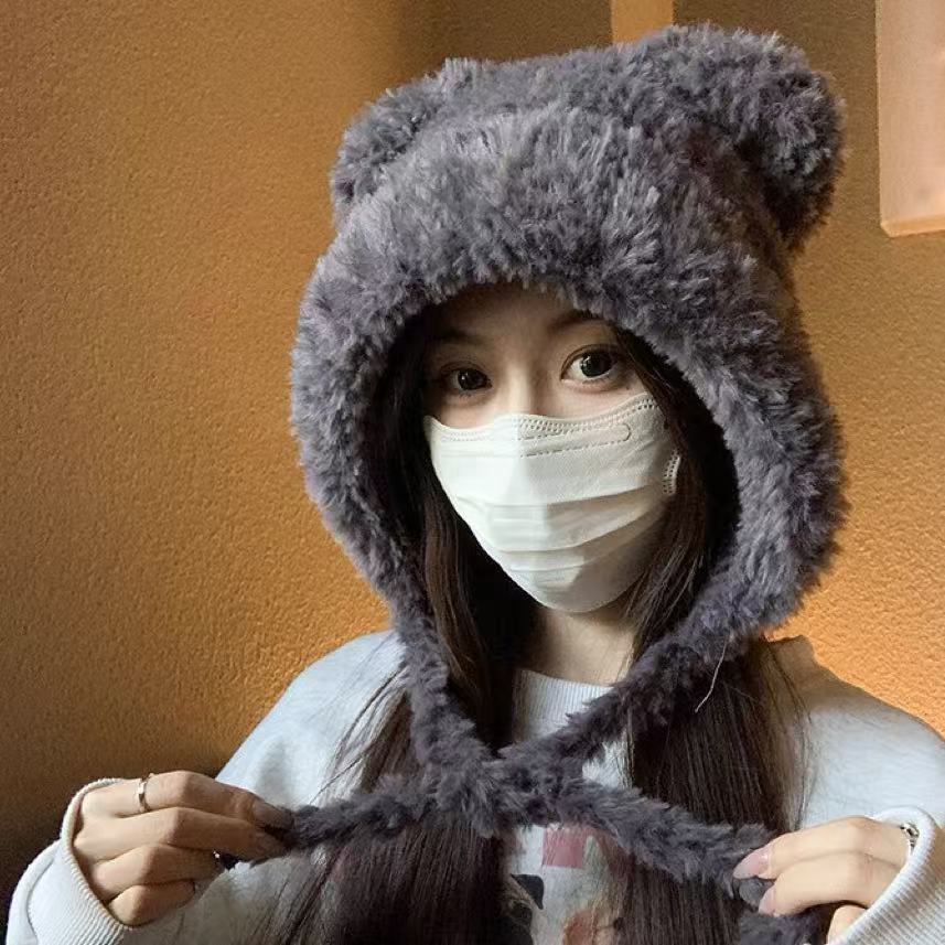 Cute plush bear ears plush hat ear protection