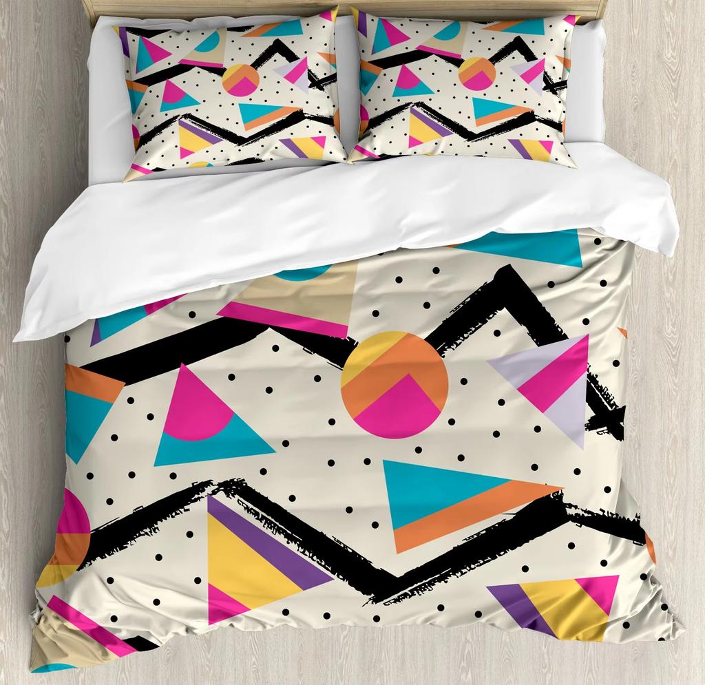 Black Square Geometric Duvet Cover Set 3D Square Pattern Comforter Cover Kids Teenagers Boys Bedroom Decor Blue Creative Bedding
