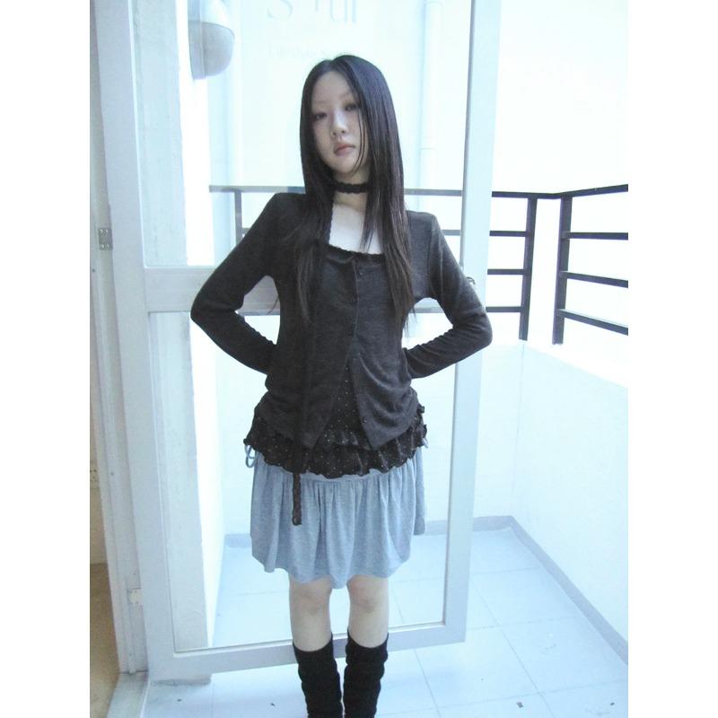 Japanisches Y2k Gestricktes Vintage Harajuku Knopf Strick T-Shirt Sets Koreanischer Stil Strickwaren Amerikanisch