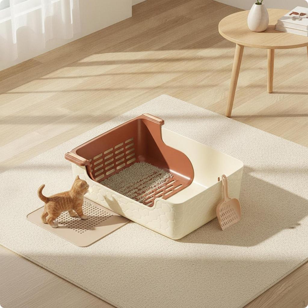 Sifting Litter Pan SemiEnclosed Cat with Tray EasytoClean Sifter for Cats, Indoor,
