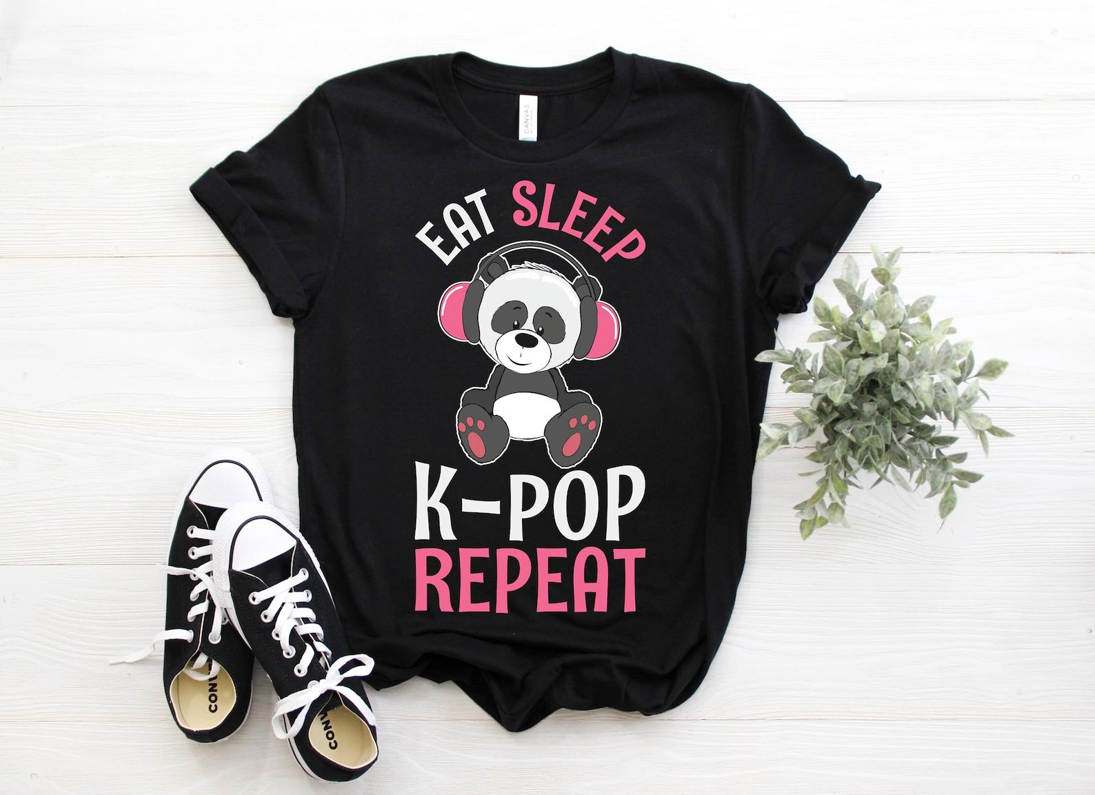 Eat Sleep K-Pop Repeat Panda Kpop South Korea Music T-Shirt, Kpop Pandas Lover Gifts, Love Kdrama K-drama, Girls Boys Daughter Granddaughter 140