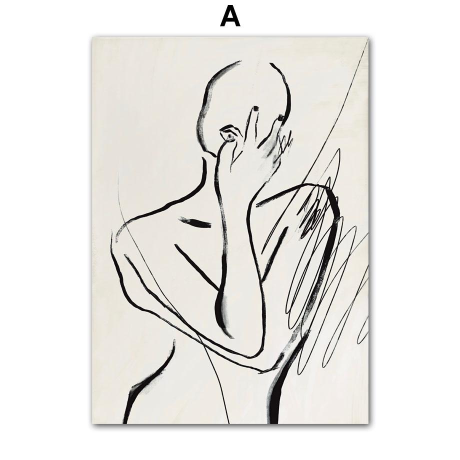 Black Lines Drawing Girl Body Rainbow Abstract Posters Prints Wall Art Canvas Painting Hotel Bar Pictures For Living Room Decor