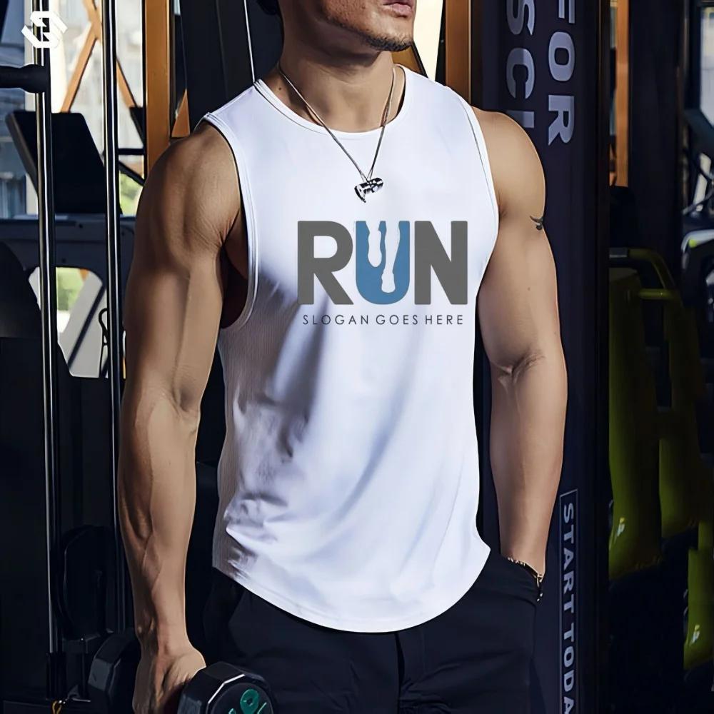 Summer New Fashionable Design Printed Sleeveless T-shirt for Men's Fitness Training Basketball Vest Loose Quick Drying Top