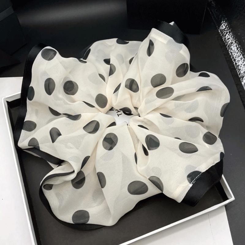 Elegant Korean Polka Dot Chiffon Scrunchie - Oversized Versatile Women s Hair Tie