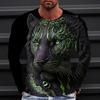 Trendy essential! 3D wolf print long-sleeve T-shirt, stylish casual wear.