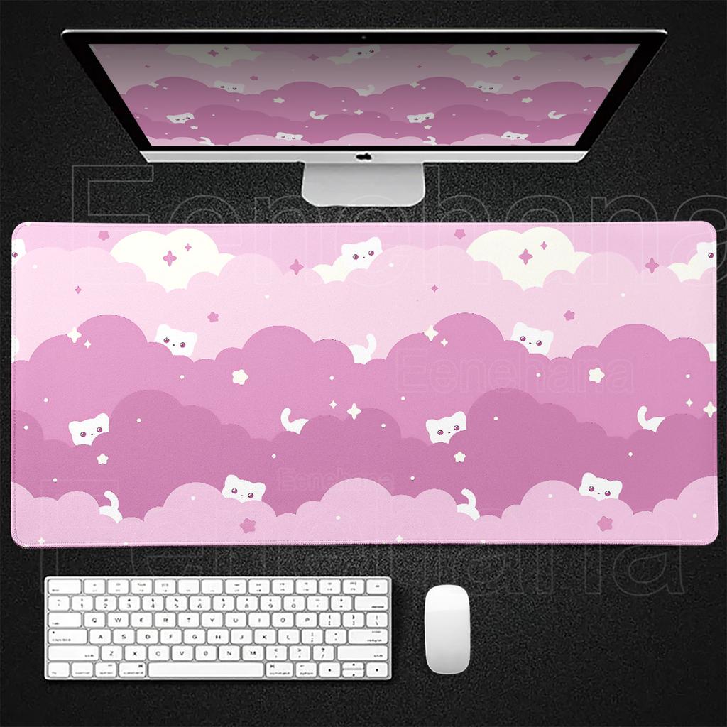 Xxl Art Clouds & Stars Pink Mouse Pad Computer Laptop Anime Keyboard MouseMat Large Desktop Expansion Pad Cute Gamer Accessories