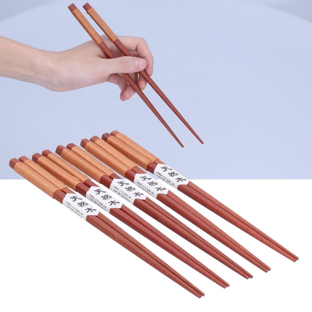 5Pairs Wrapped Twine Handle Anti-slip Chopsticks Slender Retro style Chopsticks Snack Eating