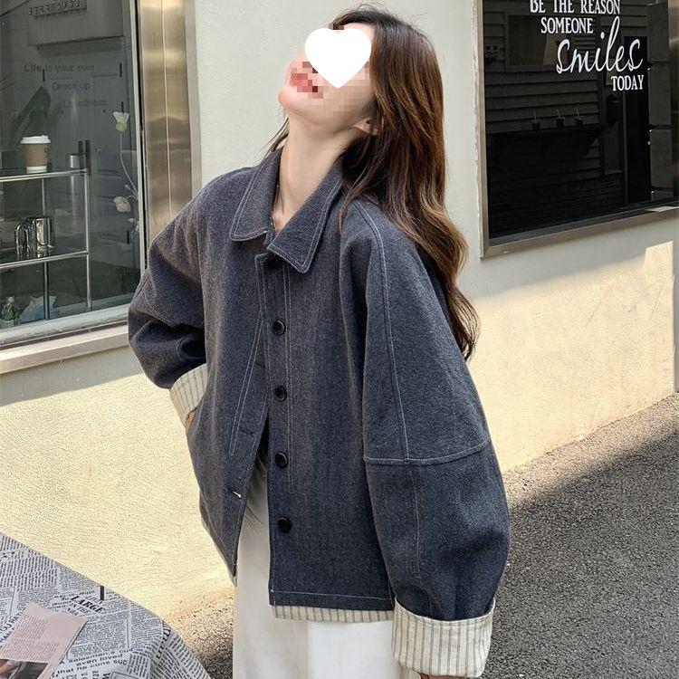 Джинсовая куртка в корейском стиле 2025 года, ретро, в полоску, пэчворк, для миниатюрных размеров S