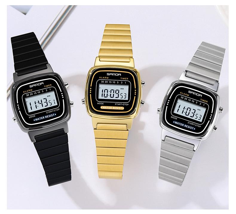 Sanda Fashion Stainless Steel Multifunction Men's and Women's Electronic Watch