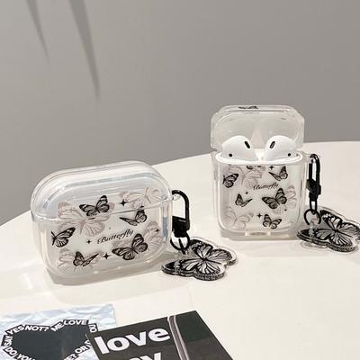 Ins Black Butterfly Keychain Shiny Shockproof Earphone Charging Box For Apple Airpods 1 2 Pro 3 2nd Wireless Bluetooth Case