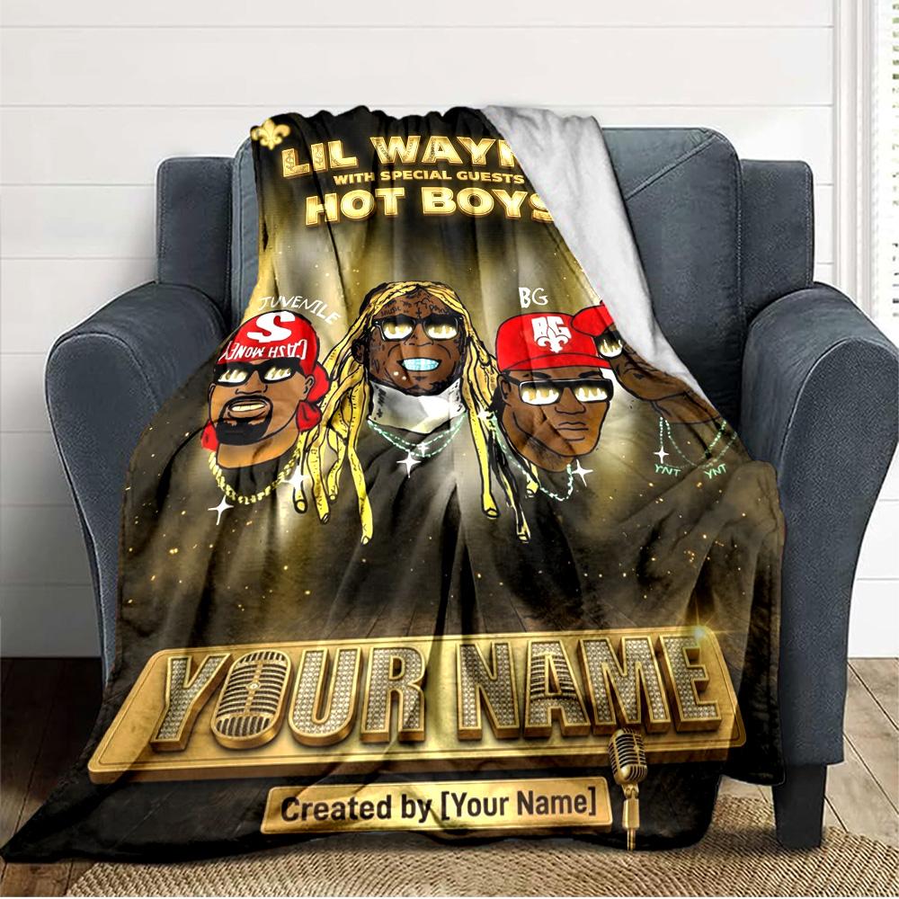 Name Custom Lil Wayne Print Flannel Blanket High Quality Warm Comfortable Cover for All Seasons Perfect for Gifts Home Decor