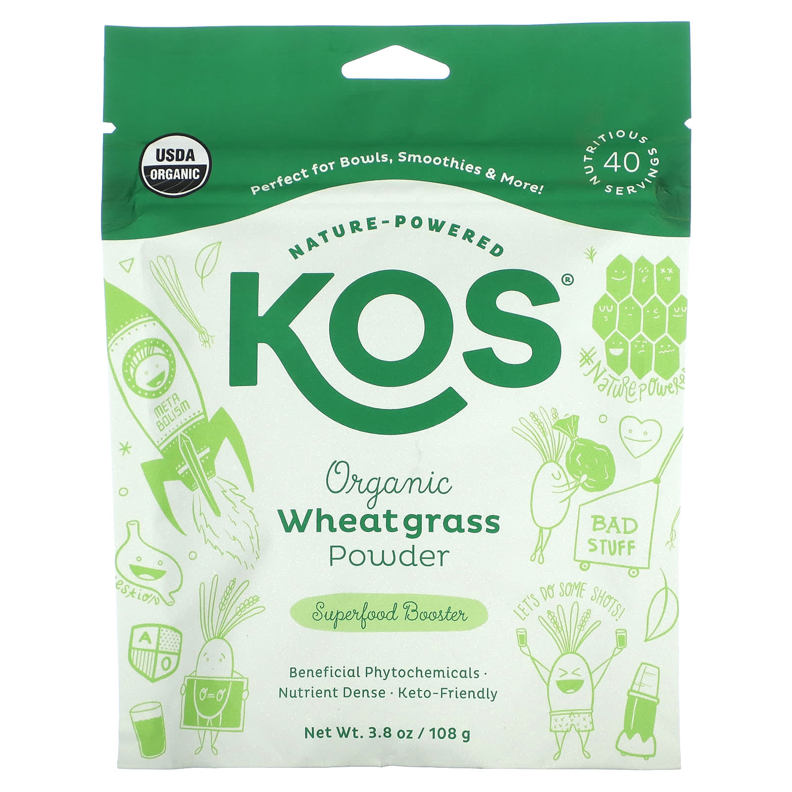 

KOS, Organic Wheat Grass Powder, 3.8 oz (108 g)
