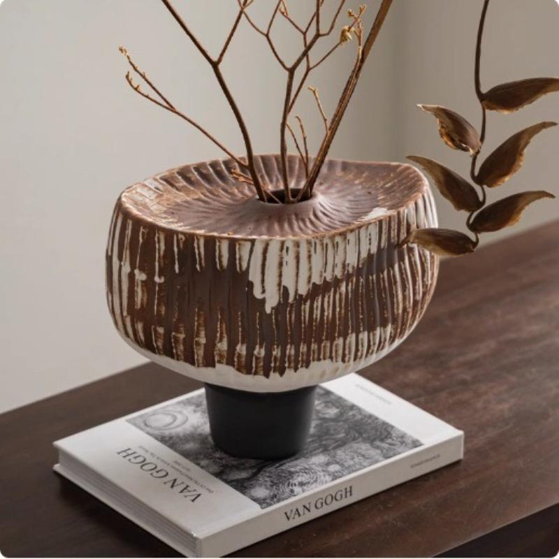 Ceramic Vase Mushroom Shape Handcrafted Rough Pottery Flower Vase Flowerpot Flower Arrangement Accessories Home Decoration