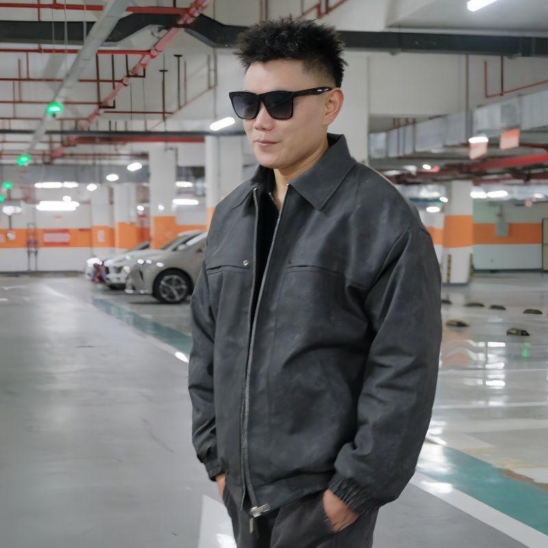 American retro lapel leather jacket thickened loose versatile jacket casual motorcycle jacket men's autumn and winter
