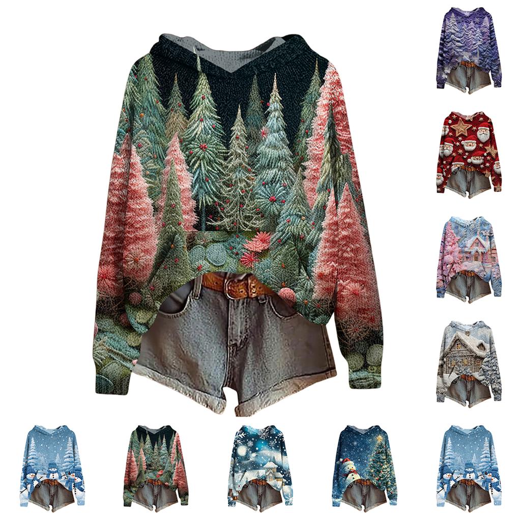 Ladies' Fashionable Printing Casual Hooded Long Sleeved Sweatshirt
