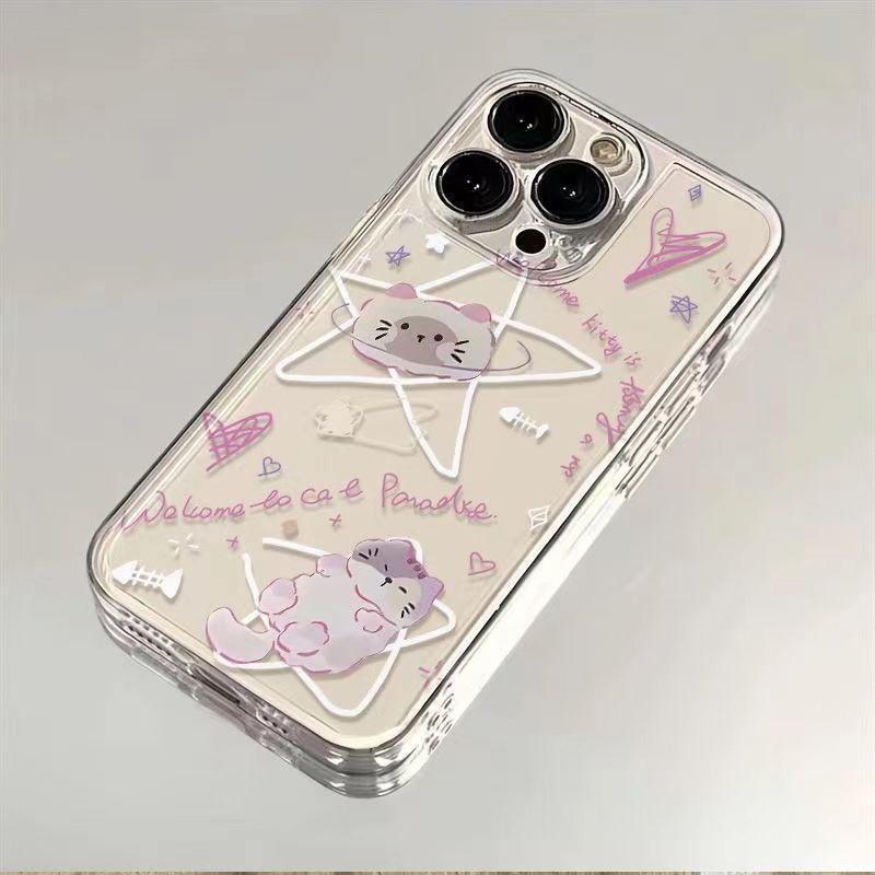 Line Star Apple 17 Pro Max & 15 Pro iPhone Transparent Space Cat Soft Case XS