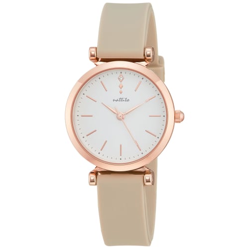 Fieldwork Women's Analog Watch with Silicone Band, Sheen, Pink Gold, Beige, YM070-1