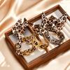 Retro Adjustable Stainless Steel Cuff Bracelet for Women, Leopard Printed Silk Scarf Open Bracelet, Popular Jewelry for Women
