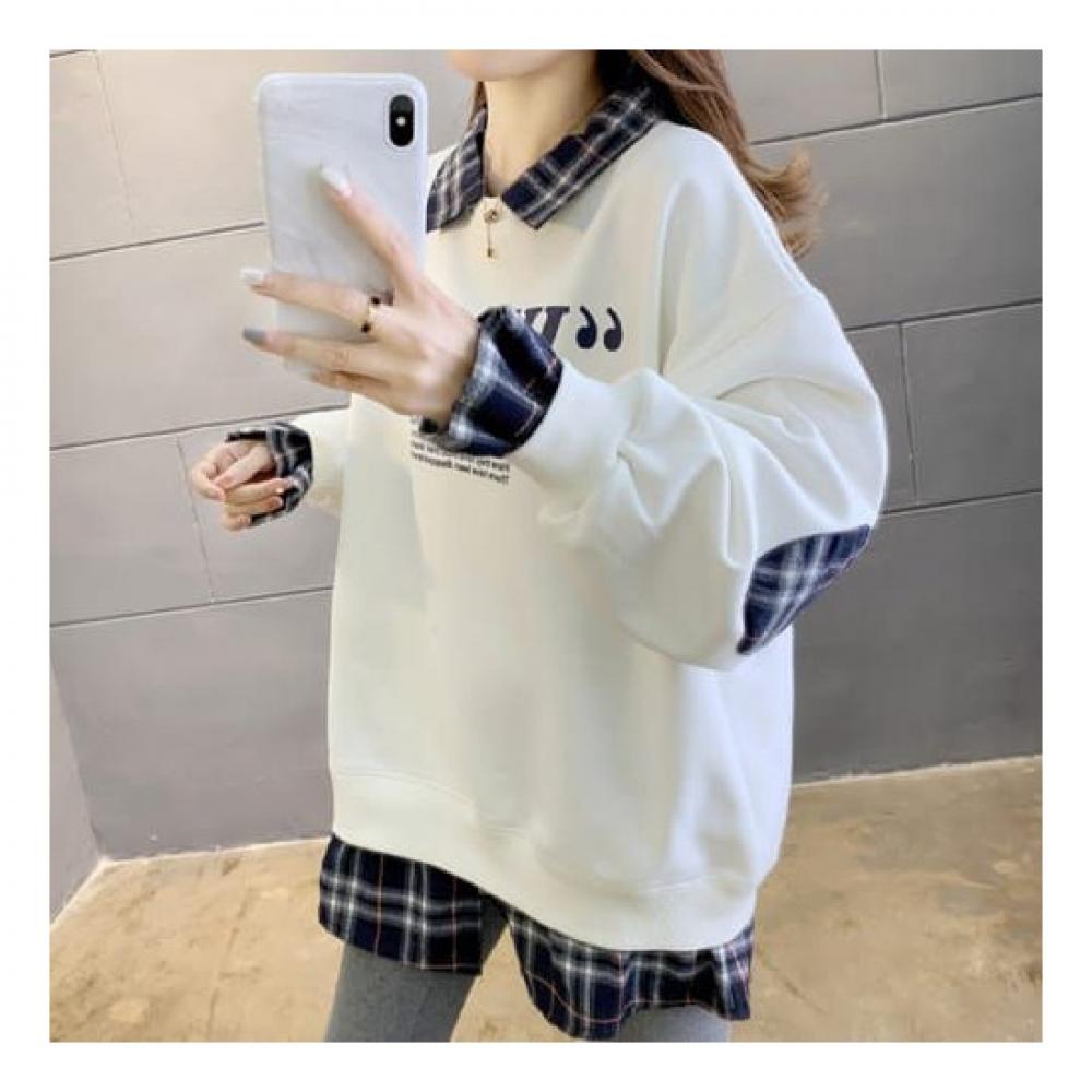 Navava Casual Men Two In One Check Collar Long Sleeve Sweatshirt Nt1325