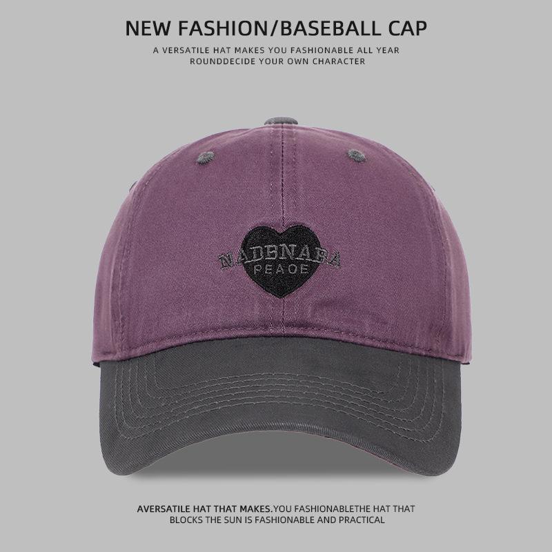 

Retro Love Embroidered Baseball Hat for Women In Spring and Summer Korean Style Casual Wide Brim Showing Face Small Soft Top Baseball Hat Trend Adjustable