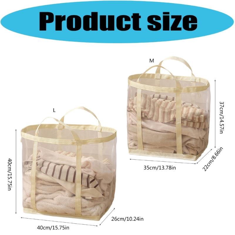 Foldable Large Capacity Clothes Storage Basket with Breathable Nylon Meshes for Home Organization Space Saving and Odor Prevention Ideal for Families