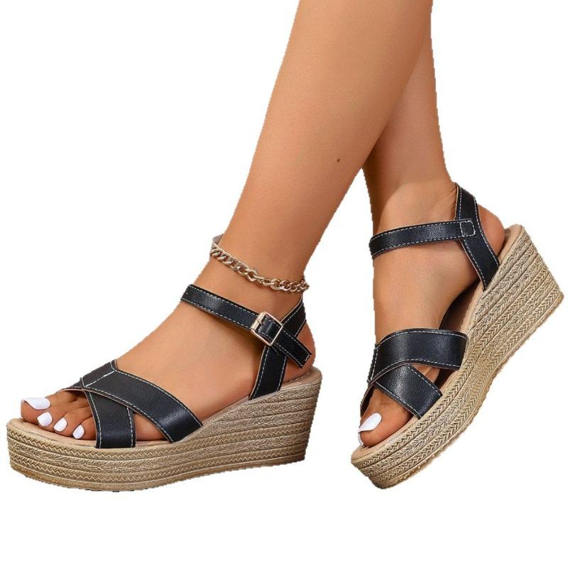 Slope with Sandals Female Models Muffin Thick Bottom Sandals Europe and The United States Cross-border Big Yards Women's Shoes