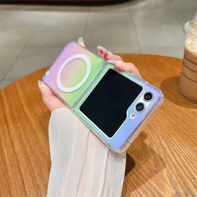Suitable for Samsung Folding Z Fold5 Magnetic Phone Case Zflip6 Colorful Laser FOLD4 Color Plated Protective Case 3