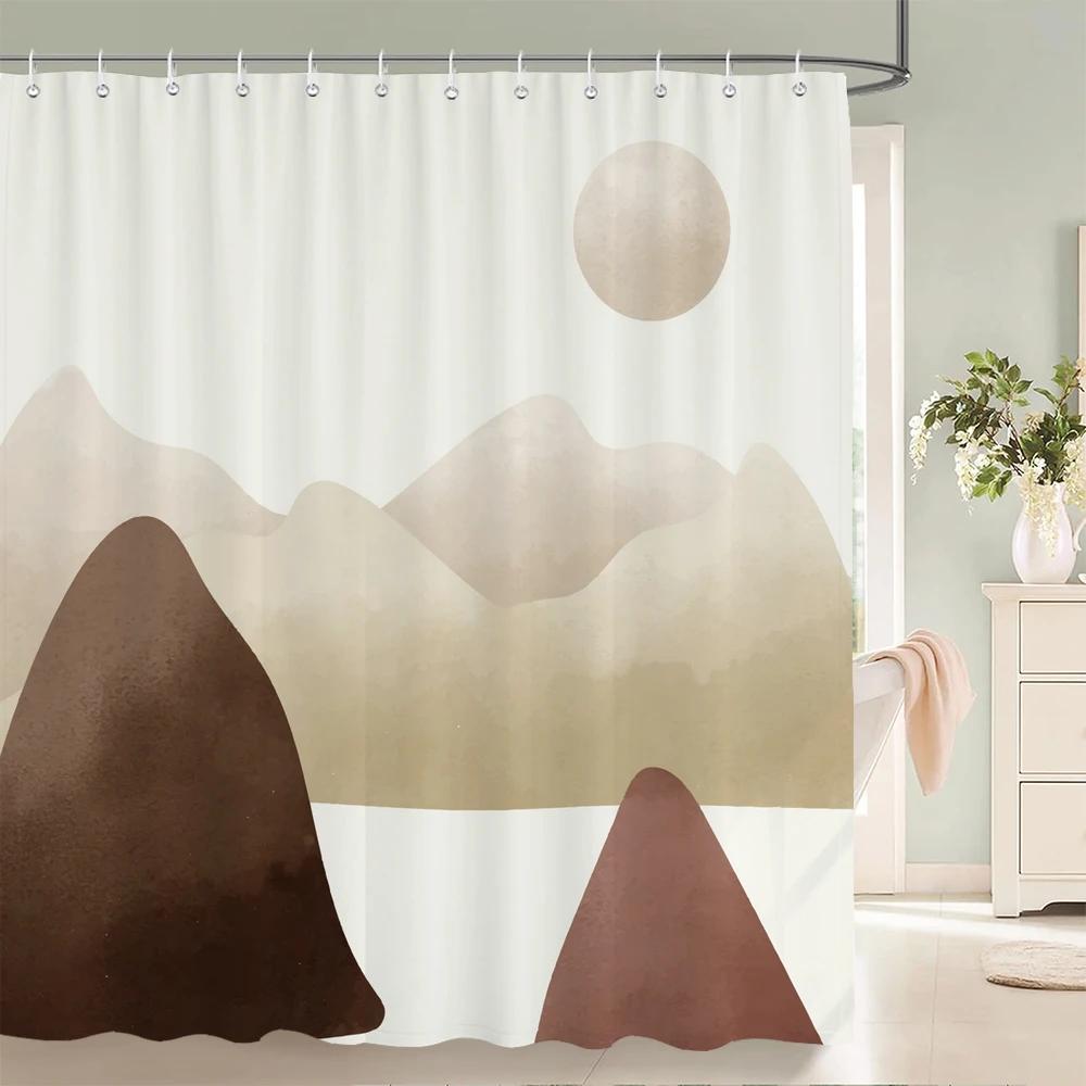 Japanese-style Forest Sun Moon Printed Fabric Shower Curtains landscape Waterproof Bathroom Curtain Bathroom Decor with 12 Hooks
