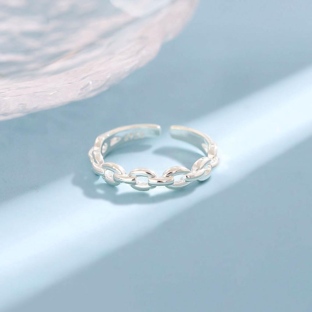 New Fashion Simple Personality Chain Shaped 925 Silver Not Allergic Hollow Fine Chain Adjustable Opening Rings R173
