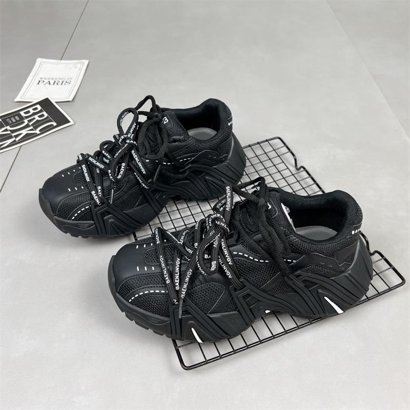 

Leather casual dad shoes women s 2025 autumn new heightening platform sports running shoes breathable non-slip hiking shoes 35 чёрный