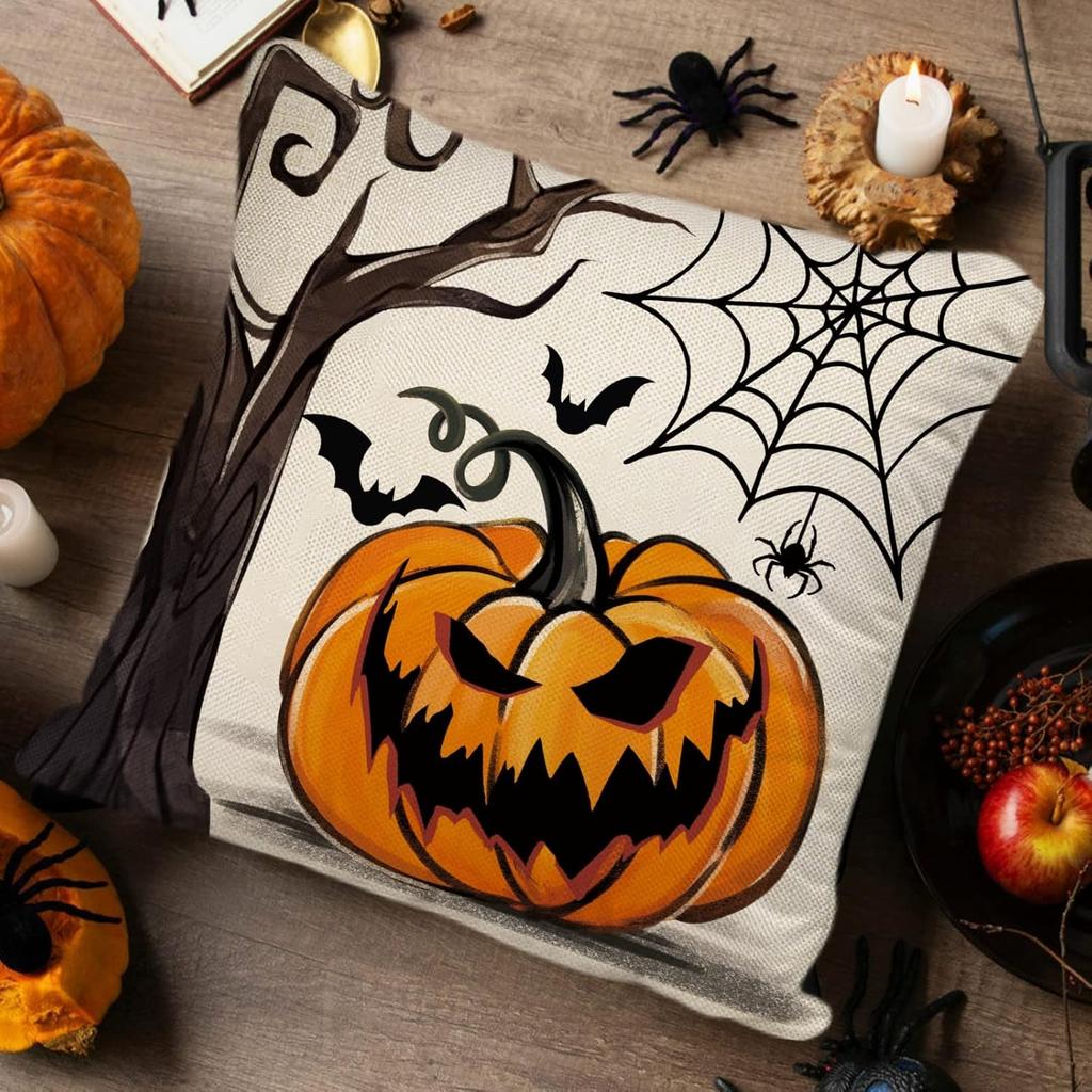 Spooky Halloween Pillow Covers Trick Or Treat, Happy Halloween, And Pumpkin Designs Sofa Cushion Cover