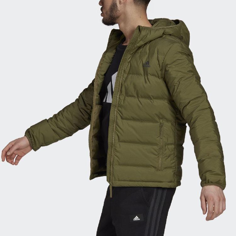 Adidas Logo Long Sleeve Hooded Down Jacket Men Outerwear Green GU3954