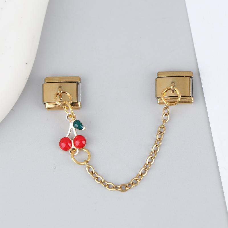 Stainless Steel Cherry Heart Star Gold Color Tassel Chain Italian Charm Links Fit 9Mm Bracelet Diy Making Jewelry Accessories