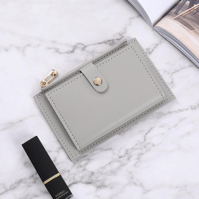 

Korean Style Women s Short Ultra-thin Wallet Large Capacity Anti-magnetic Card Holder Simple Student Zipper Purse сірий колір