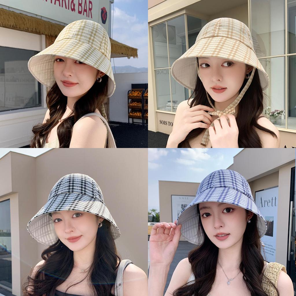 Plaid Bucket Hat With Sun Protection For Summer Outdoor Casual Women
