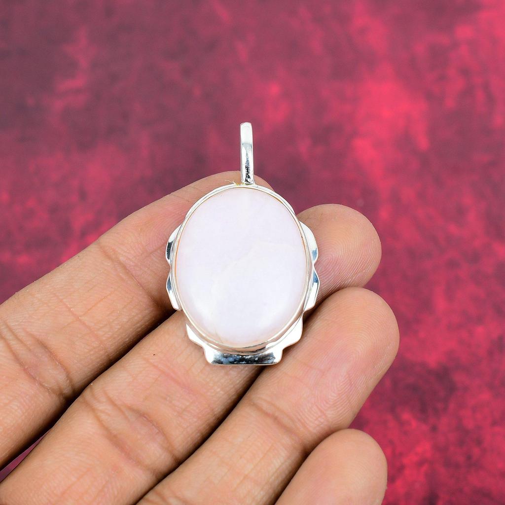 Pingente de Gema Opala Rosa Feito à Mão, Pingente de Prata de Lei Sólida 925 Joia de Design Único, Para Mulheres