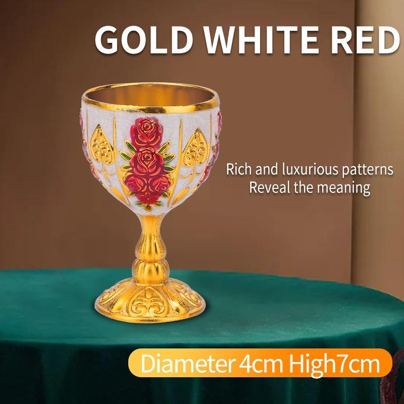 Klassisches Elegantes Weinglas, Emaille-Rosenkelch für Hochzeit, Party & Hausbar, Weinbecher mit Vintage-Rosenmuster, Gold-/Silberbeschichteter Kürbiskelch
