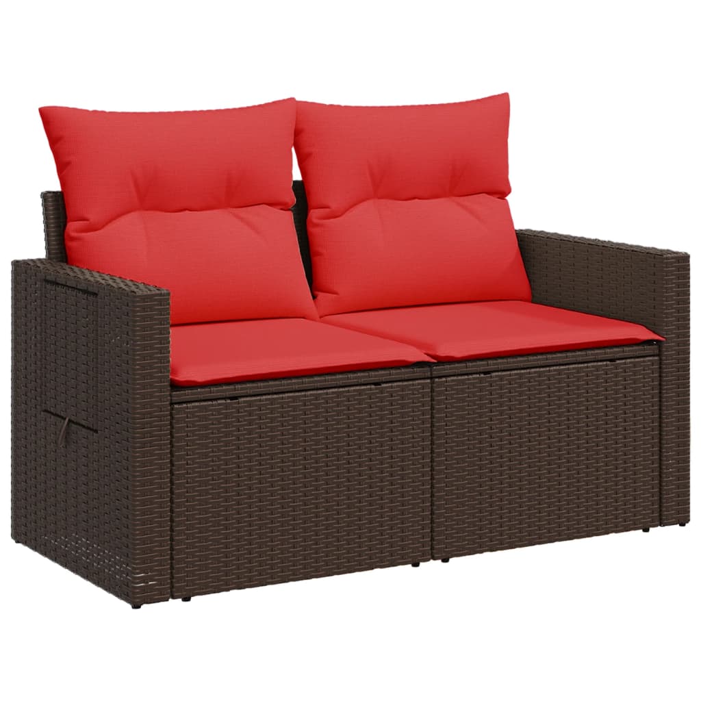 Garden Sofa with Cushions 2 Seater Brown Poly Rattan