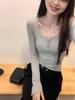Women's U-Neck Long-Sleeve Shirt: Grey, Simple & Versatile - Perfect Autumn 2025 Base Layer