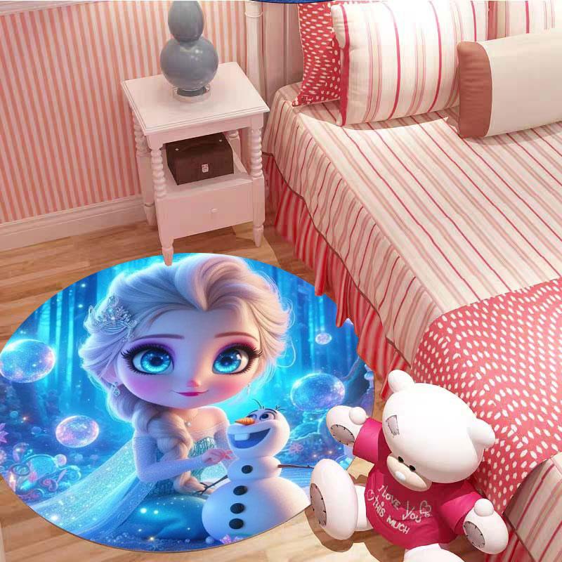 Olaf and Elsa Print Round Rug, Suitable for Decorating Living Rooms, Bedrooms, Tables, Chairs, Sofas, Etc.