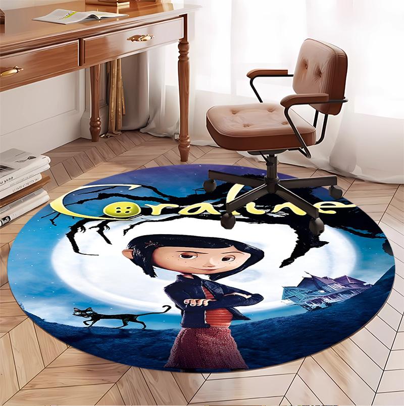 Coraline Pattern Round Rug, Indoor/Outdoor Mat, for Picnic, Gameroom, Bedroom, Office, Living Room, Home Decor Carpet, Birthday Gift