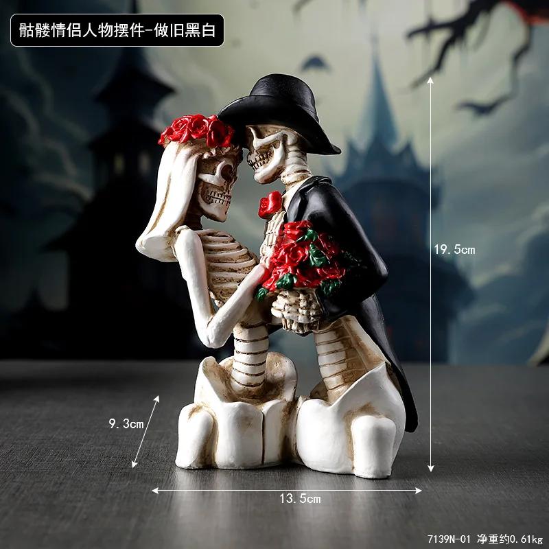 Halloween Skull Couple Character Ornament Gothic Romantic Couple Skull Model Haunted House Atmosphere Decoration