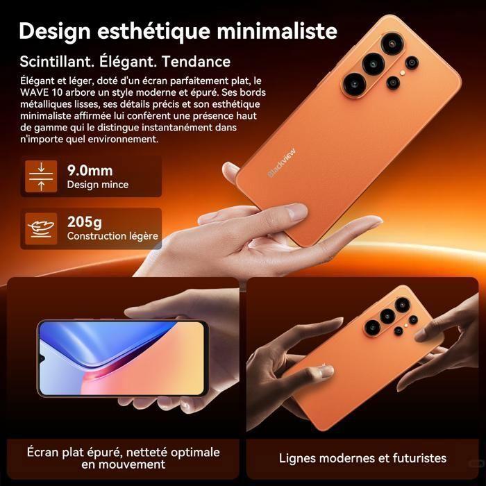 Blackview WAVE 10 Smartphone 6.88" 120Hz 24Go(8+16) + 128Go/jusqu'à 2To 5000mAh Android 16 32MP Téléphone 4G Double Sim GPS - Orange
