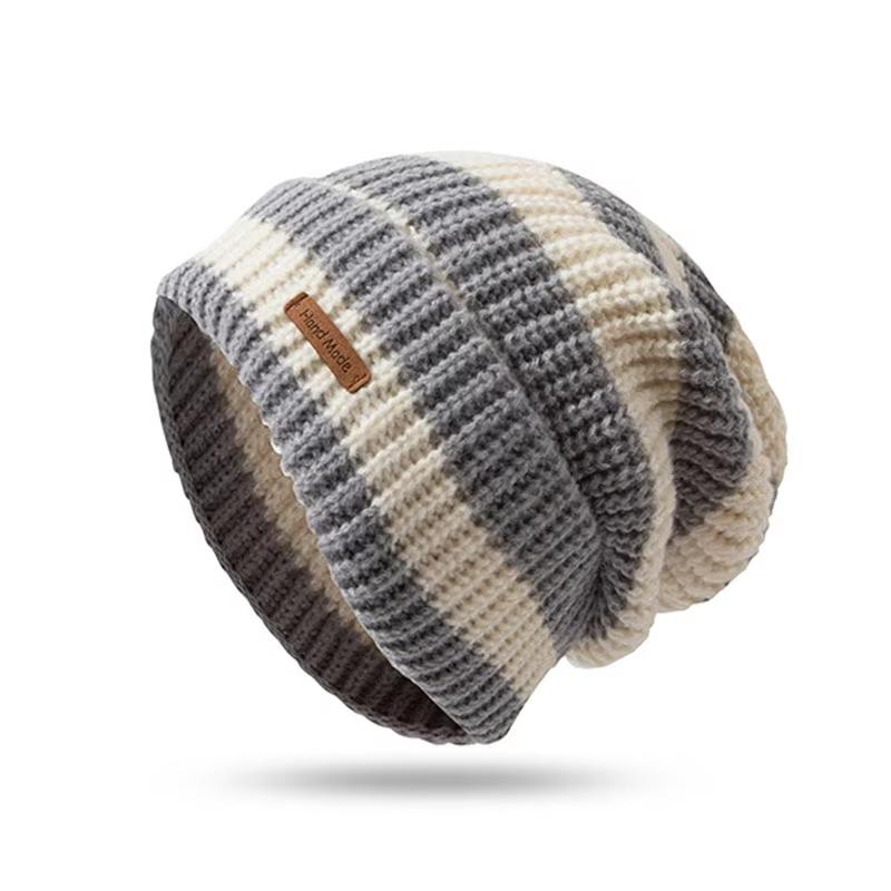 Für gestreifte Kappe Koreanische Beanie Damen Winter Ohrenschutz Skullies Mütze Mode Warm Verdickt Wolle Gestrickte Mützen