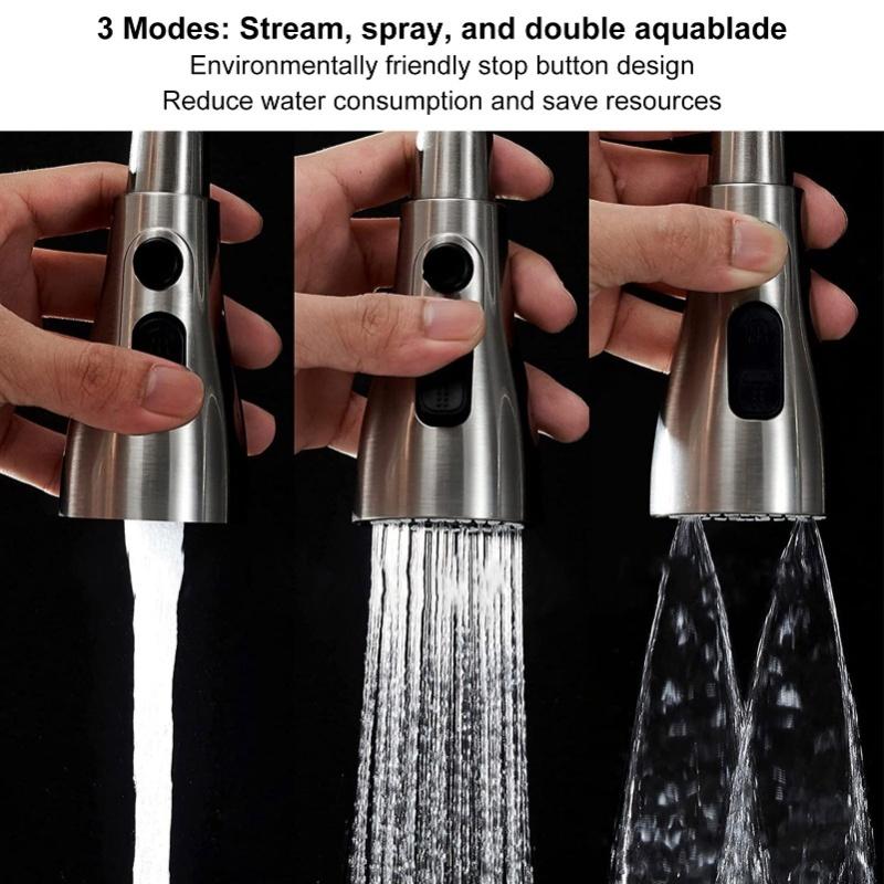 Faucet Spray Head G1/2 Brushed Silver 3 Functions Pull Down Sprayer Nozzle For Kitchen02 Type