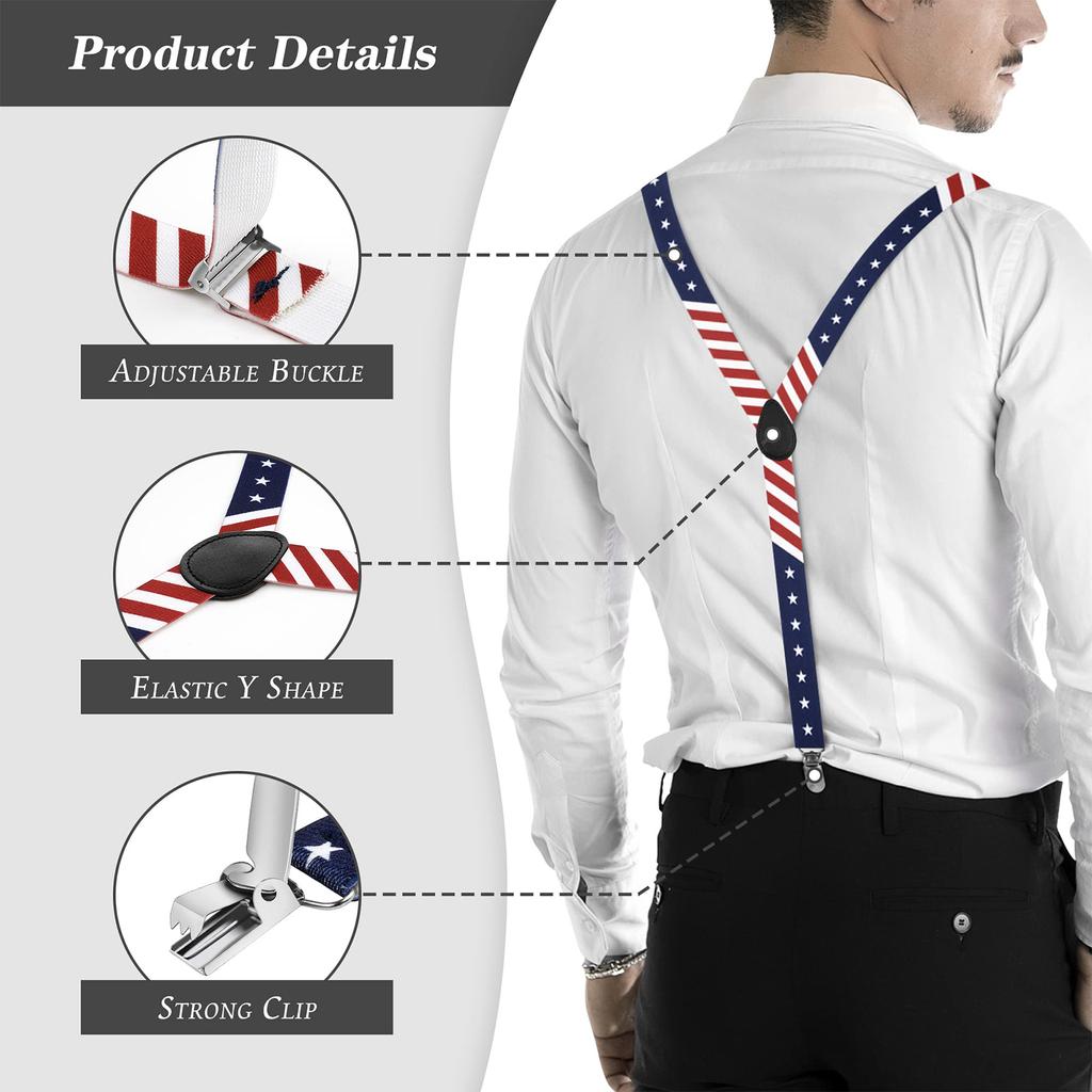 Ensemble classique de bretelles et nœud papillon, bretelles élastiques réglables en Y de 2,5 cm de large avec 3 clips, nœud papillon tissé pré-noué de 12 cm, taille unique pour hommes et femmes