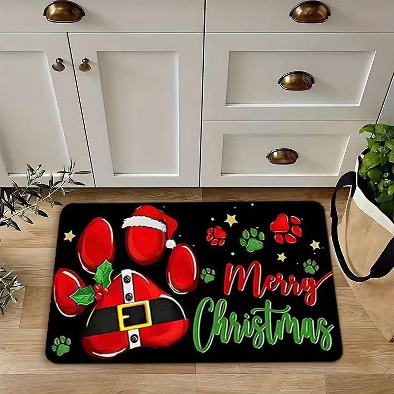 Christmas Santa Claus Doormat 2D Flat Printed Crystal Velvet Non‑slip Floor Rug for Entrance Bedroom Living Room Xmas Holiday Home Decor