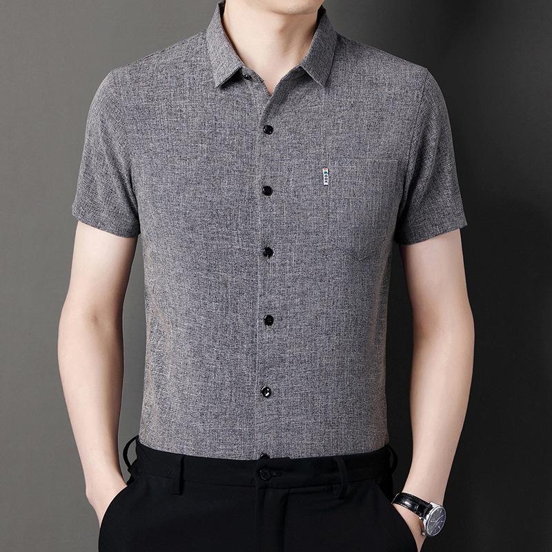 Summer Men's Lapel Collar Short Sleeve Shirt Business Casual Top
