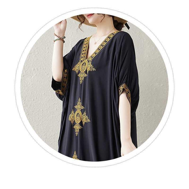 New Embroidered Solid Color Temperament Vacation Bohemian Extra Long Dresses