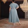 Plus Size Women Striped V Neck Sequined Patchwork Elegant Midi A Line Dress